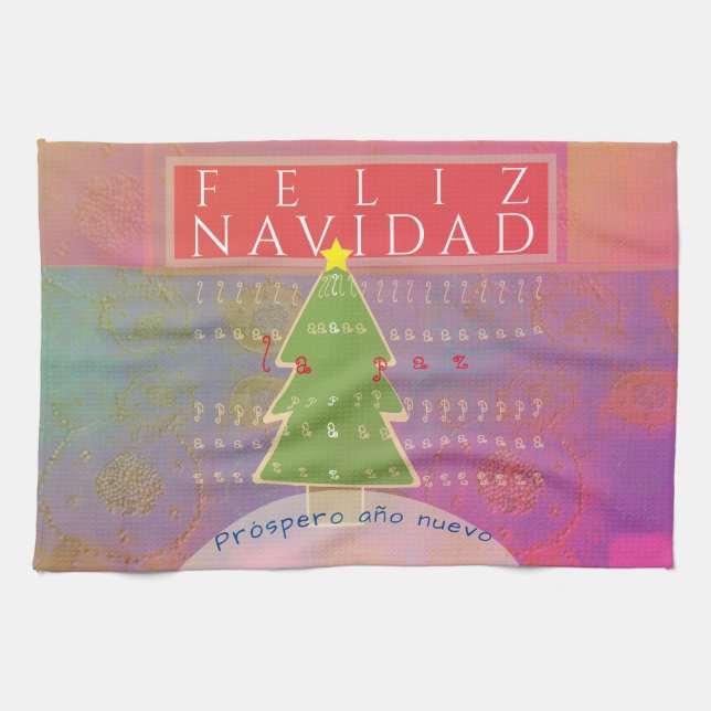 "Feliz Navidad" Peace och Gott nytt år Kökshandduk (Horisontell)