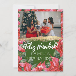 Feliz Navidad Poinsettia Family Photo jul Julkort