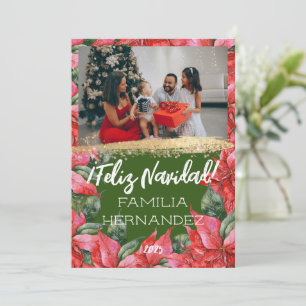 Feliz Navidad Poinsettia Family Photo jul Julkort
