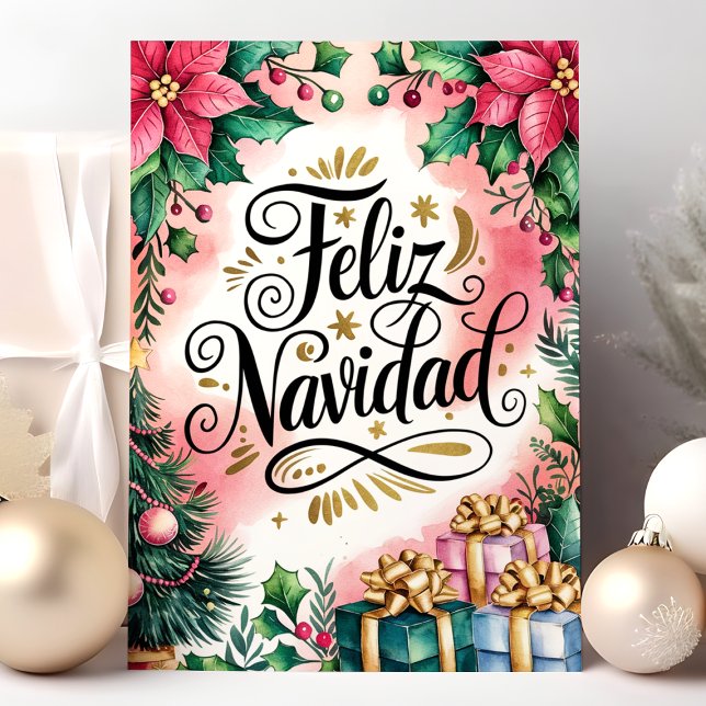 Feliz Navidad Poinsettia jul Helgkort (Skapare uppladdad)