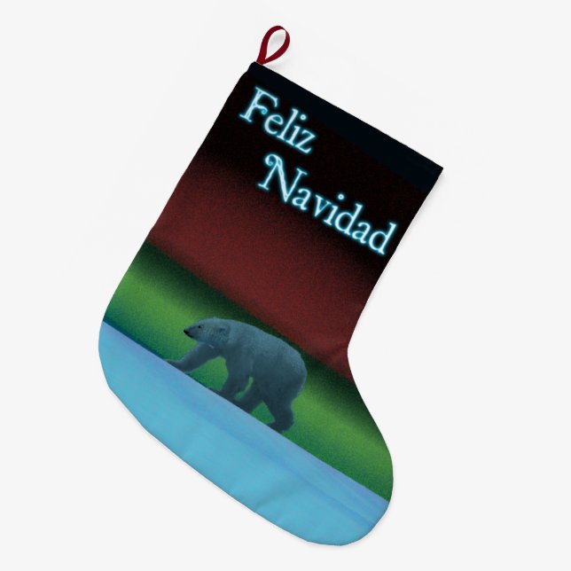 Feliz Navidad - Polar Ljus Polar Bear Stor Julstrumpa (Framsidan (Hängande))