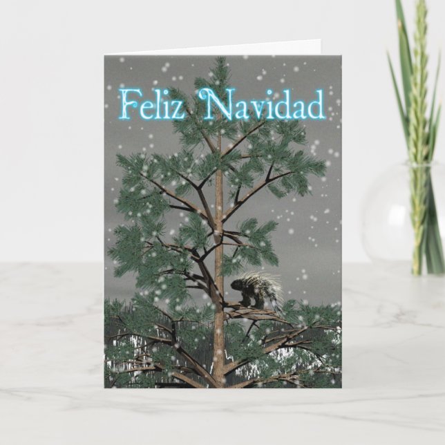 Feliz Navidad - Porcupine in A Gräs Träd Helgkort (Framsida)