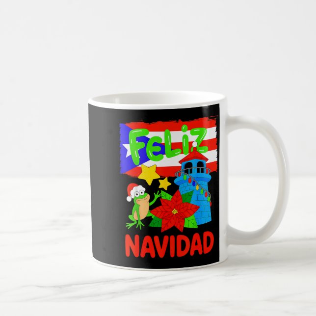 Feliz Navidad Puerto Rico Flag Floral Frog Boricua Kaffemugg (Höger)