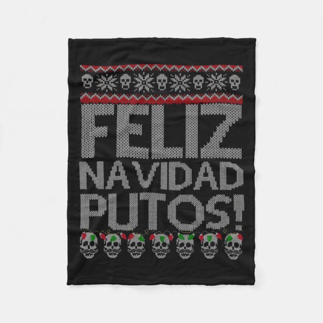 Feliz Navidad Putos Chingon Ugly Xmas Sweater Chri Fleecefilt (Framsidan)