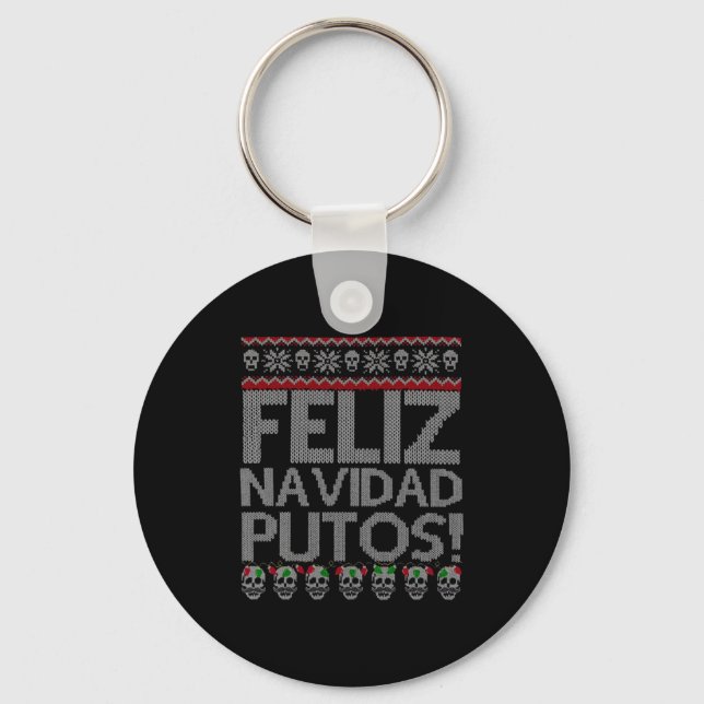Feliz Navidad Putos Chingon Ugly Xmas Sweater Chri Nyckelring (Framsida)