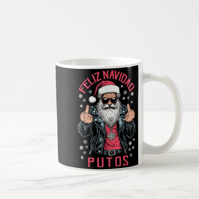 Feliz Navidad Putos Funny Rude Spanish Santa Middl Kaffemugg (Höger)