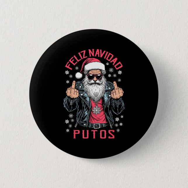 Feliz Navidad Putos Funny Rude Spanish Santa Middl Knapp (Framsida)
