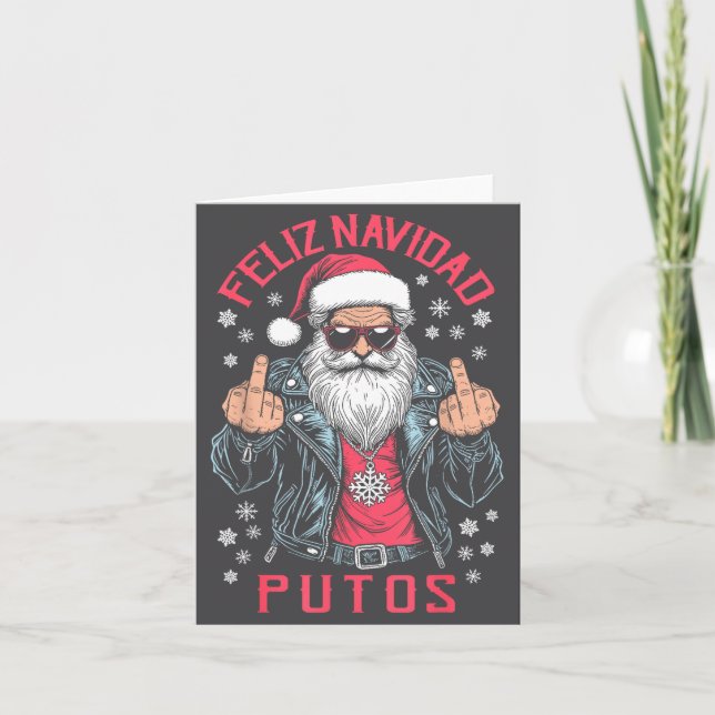 Feliz Navidad Putos Funny Rude Spanish Santa Middl Kort (Framsida)