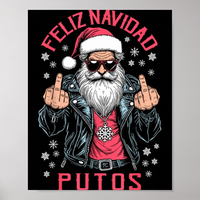 Feliz Navidad Putos Funny Rude Spanish Santa Middl Poster (Framsidan)