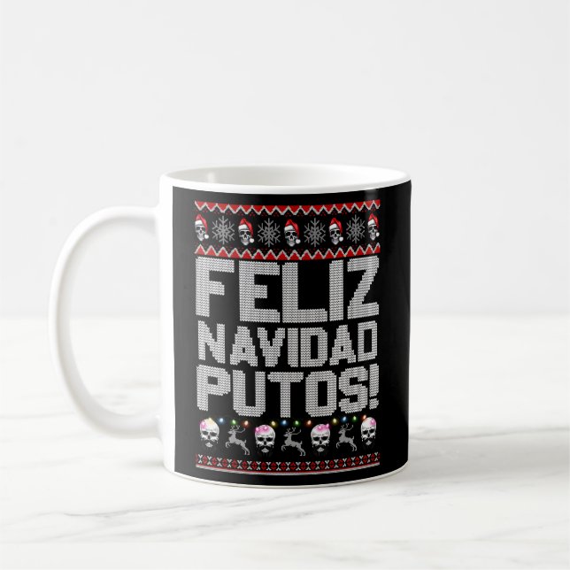Feliz Navidad Putos Mexican Ugly Party Kaffemugg (Vänster)
