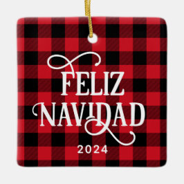Feliz Navidad Red Buffalo Play Family Photo Julgransprydnad Keramik