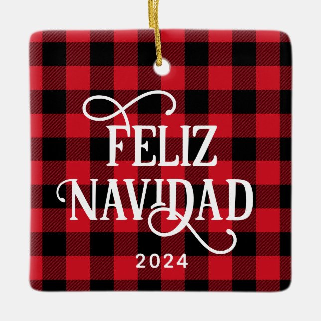 Feliz Navidad Red Buffalo Play Family Photo Julgransprydnad Keramik (Framsida)