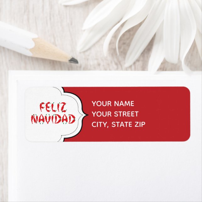 Feliz Navidad Red Chile Pepper Returadress Etikett (Insitu)