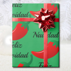 Feliz Navidad Red Chili & Grönt julgåva Presentpapper