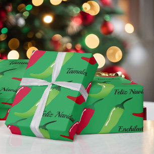 Feliz Navidad Red Chili & Grönt julgåva Presentpapper