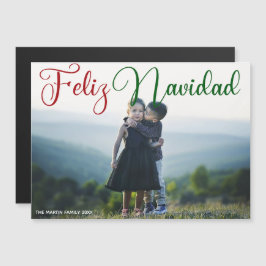 Feliz Navidad Red Grönt Script Kids Photo Magnet