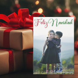 Feliz Navidad Red Grönt Script Photo Magnet Card