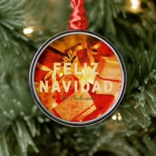 Feliz Navidad Red Guld Grönt Modern Elegant Julgransprydnad Metall