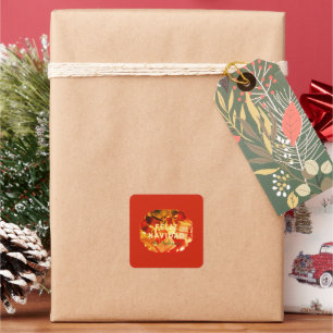 Feliz Navidad Red Guld Modern God jul Fyrkantigt Klistermärke
