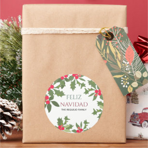 Feliz Navidad Red Holly Berries jul Runt Klistermärke