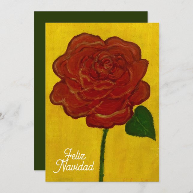 Feliz Navidad Red Rose Painted Julkort (Fram/baksida)