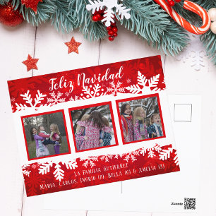 Feliz Navidad Red Snowflake 3 Photo Festive Family Vykort