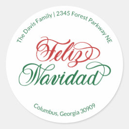 Feliz Navidad Return Address Sticker Runt Klistermärke