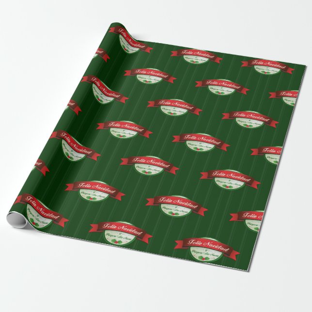 Feliz Navidad Ribbon Rand Presentpapper (Utrullad)