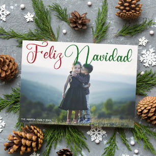 Feliz Navidad Röd Grön Skript Foto Spanska Julkort