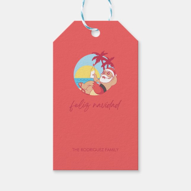 Feliz Navidad Santa Helgdag Card Presentetikett (Framsidan)