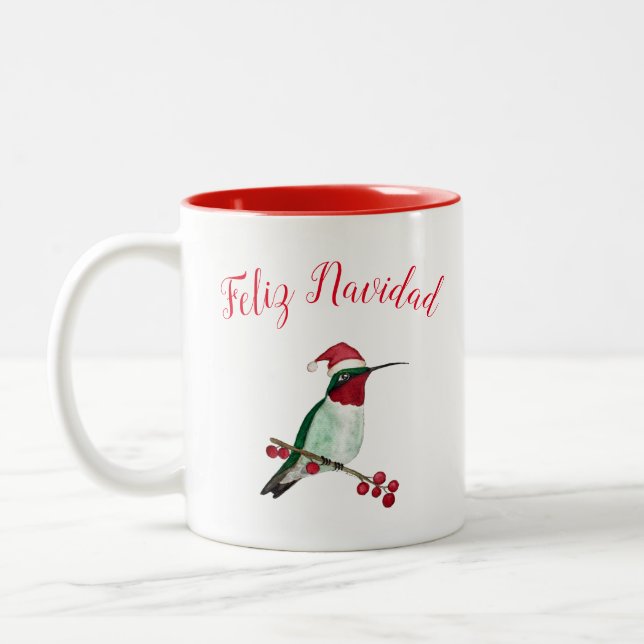 Feliz Navidad Santa Hummingbird Två-Tonad Mugg (Vänster)