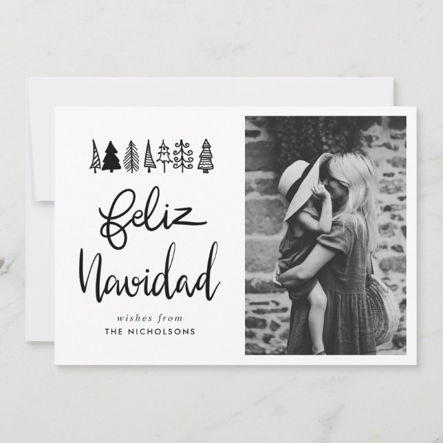 Feliz Navidad Simple Script-julfoto Julkort (Framsida)