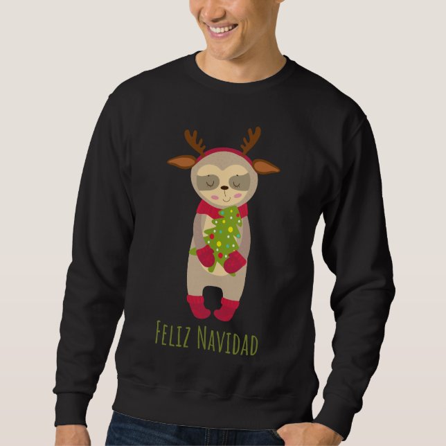 Feliz Navidad Sloth Lång Ärmad Tröja (Framsida)
