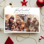Feliz Navidad Spain jul Photo Collage Julkort<br><div class="desc">"Fånga säsongens värme med vårt Feliz Navidad Spanska julfoto Collage Helgdag Card. Med plats för två omhuldade familjefoller, elegant tillagda med "Feliz Navidad" skriven med kalligrafi, tillsammans med din familj namn och år för personlig beröring. Vänd dig till baksidan om du vill hitta ett rött bildutrymme, perfekt för en annan...</div>