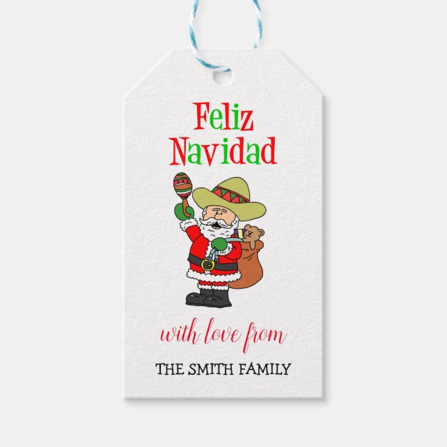 Feliz Navidad Spain Santa Personlig Family Presentetikett (Framsidan)