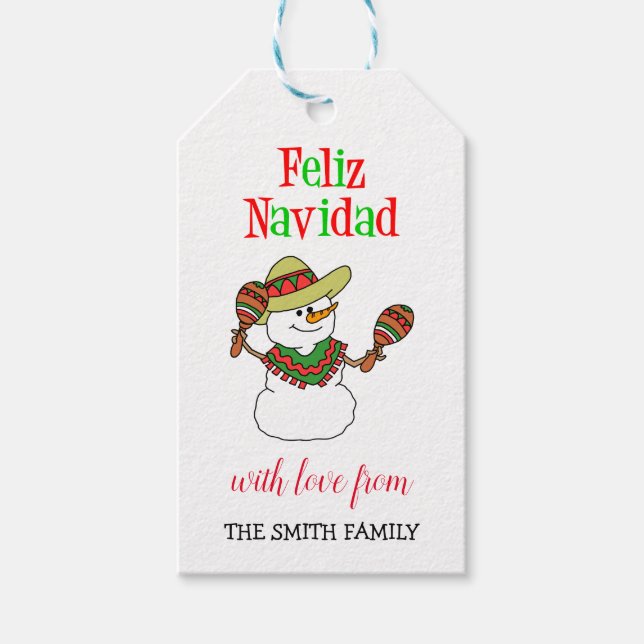 Feliz Navidad Spain Snögubbe Personlig Family Presentetikett (Framsidan)