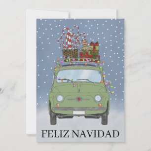 Feliz Navidad Spaniens Grönt Fiat 500 Julkort