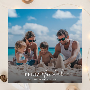 Feliz Navidad Spansk julfamilj Beach Photo Julkort