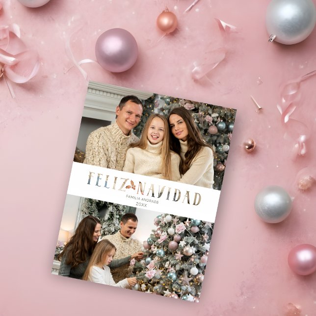 Feliz Navidad Spansk klippt Papper effektfoto Helg Vykort (Spanish 2 Photos Collage Christmas Holidays Postcard.)