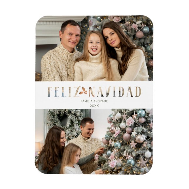 Feliz Navidad Spansk klippt Papper effektfoto Magnet (Vertikal)