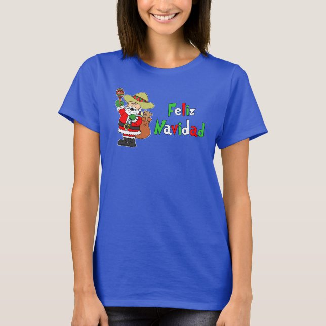 Feliz Navidad spansk Santa tecknad T Shirt (Framsida)