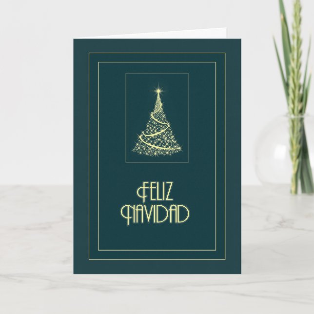 Feliz Navidad Sparkling Träd Helgkort (Framsida)