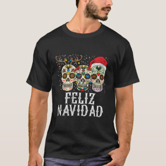 Feliz Navidad Sugar Döskallars Reindeer Santa Roli T Shirt