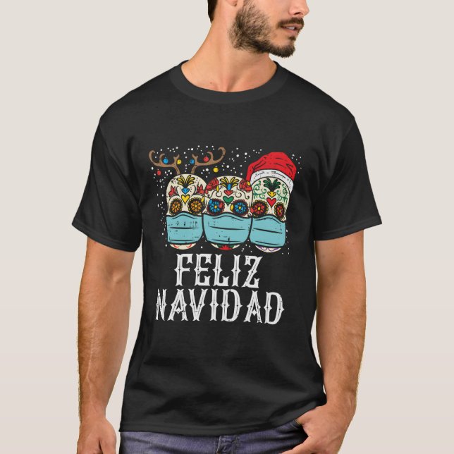 Feliz Navidad Sugar Skull in T Shirt (Framsida)