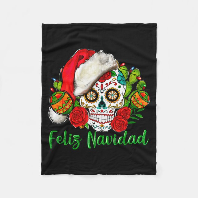 Feliz Navidad Sugar Skull Mexican Christmas  Fleecefilt (Framsidan)