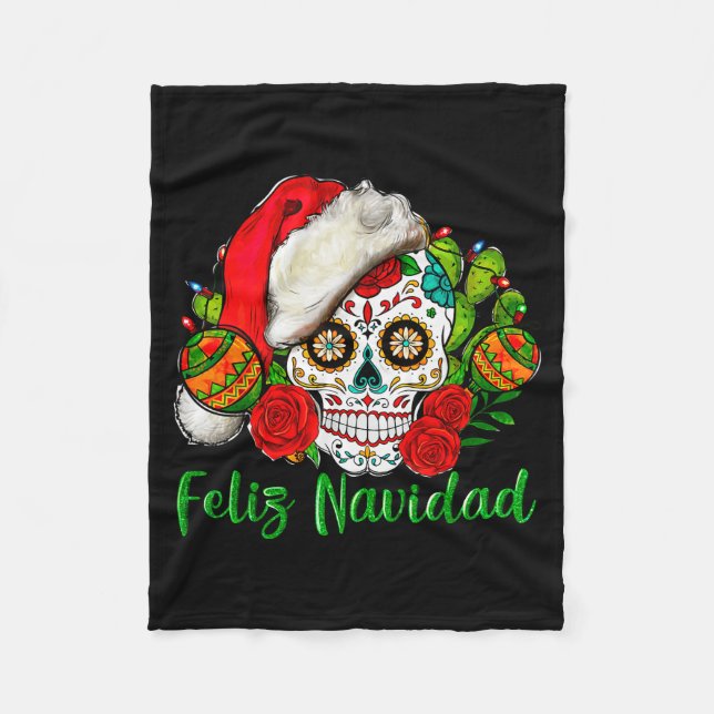 Feliz Navidad Sugar Skull Mexican Christmas  Fleecefilt (Framsidan)