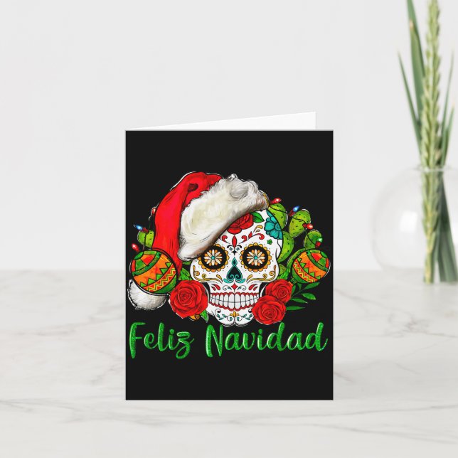 Feliz Navidad Sugar Skull Mexican Christmas  Kort (Framsida)