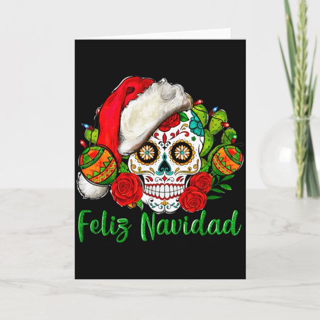 Feliz Navidad Sugar Skull Mexican Christmas  Kort (Framsida)