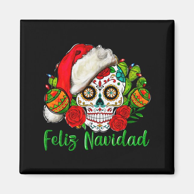 Feliz Navidad Sugar Skull Mexican Christmas  Magnet (Framsidan)