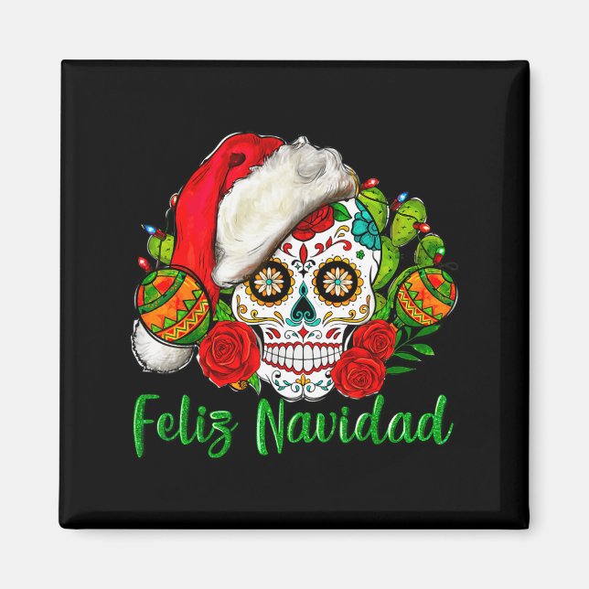 Feliz Navidad Sugar Skull Mexican Christmas  Magnet (Framsidan)